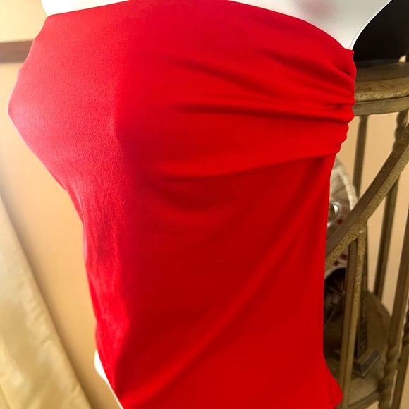 CACHE Red stretch strapless Crop Top L - Picture 3 of 11